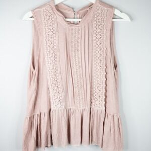 POL Women's Large Tank Dusty Rose Pink with lace, peplum Boho summer